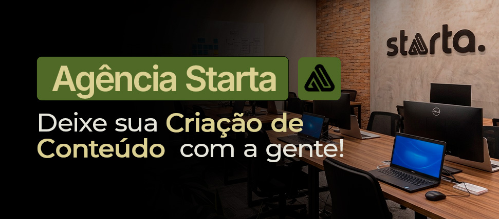 Banner da agência Starta, de Sidney Lima convidando empreendedores a contratarem a produção de conteúdo da agência.