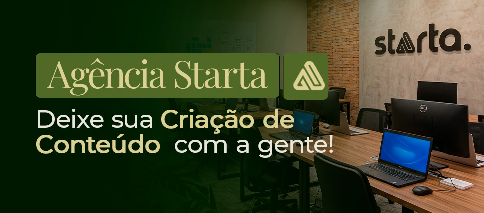 Banner da agência Starta, de Sidney Lima convidando empreendedores a contratarem a produção de conteúdo da agência.